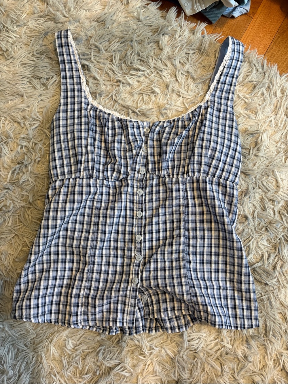Plaid Button-Front Tank Top in Blue and White